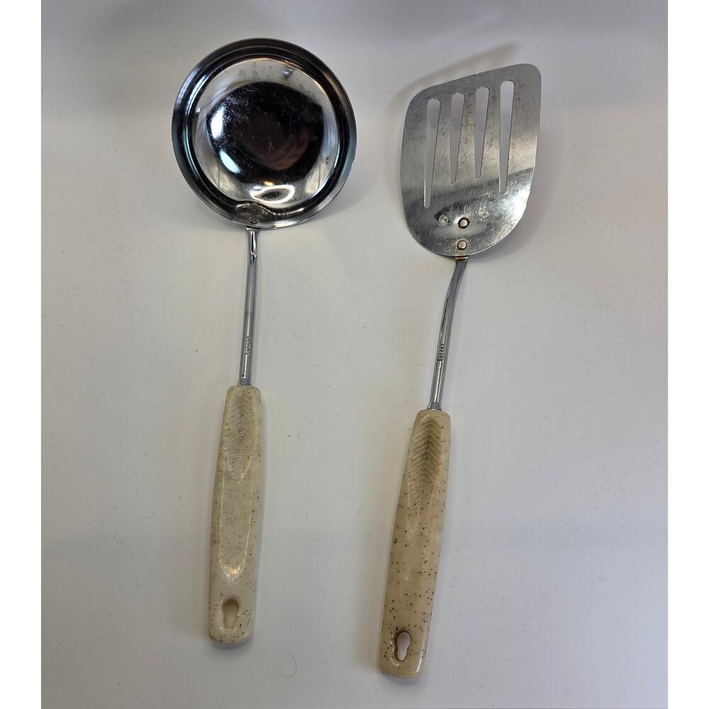 Vintage 1950s Ekco Chief Chrome Ladle & Slotted Spatula Utensils Set Made in USA
